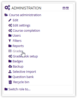 Grades tab under Administration in Moodle