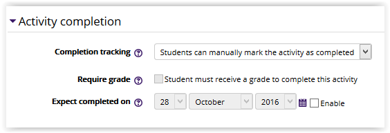 activity completion settings tab
