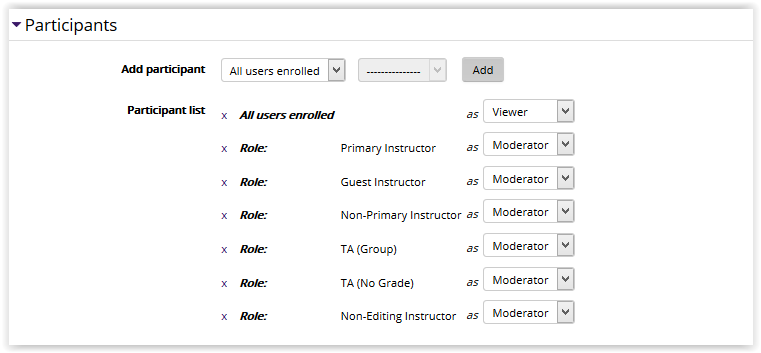 Participants settings