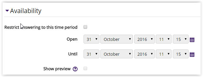 Availability settings