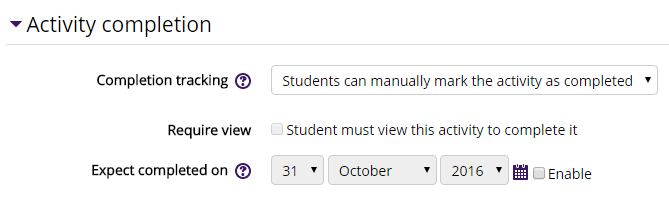 activity completion settings tab