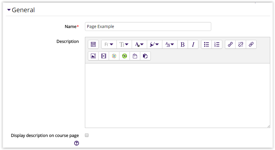 page settings, general tab