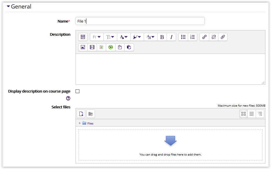 File settings/general settings in Moodle 3