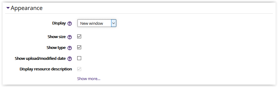 File settings/appearance settings in Moodle 3