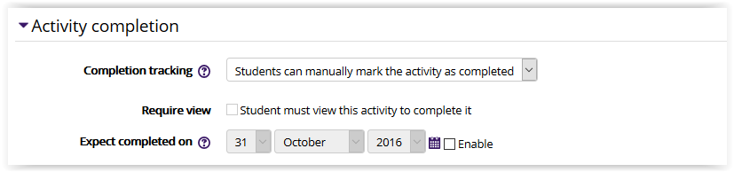 File settings/activity completion settings in Moodle 3