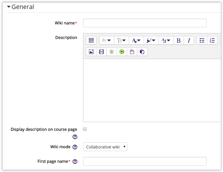 wiki settings, general tab