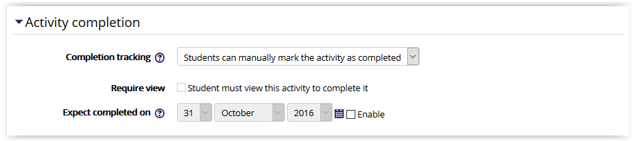 Folder Activity Completion settings