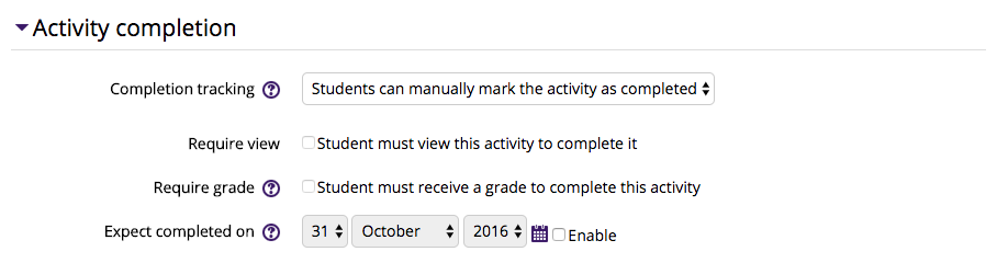 Activity Completion Settings
