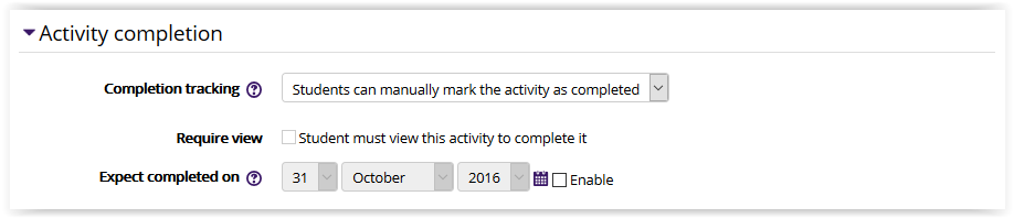 Activity Completion settings