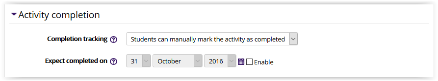 Research help settings/activity completion settings in moodle 3