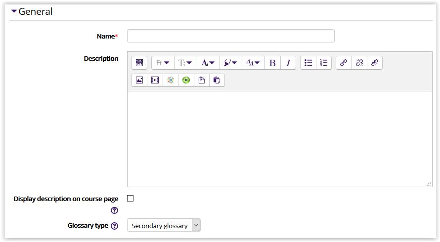 Glossary settings/general settings in moodle 3