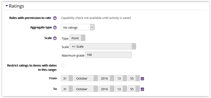 Glossary settings/ratings settings in moodle 3