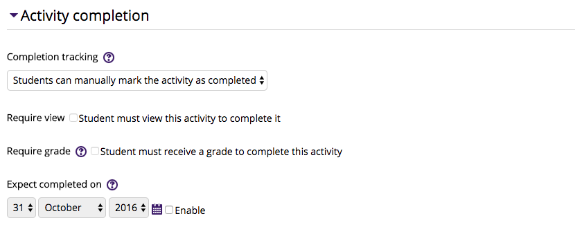 Activity Completion Settings