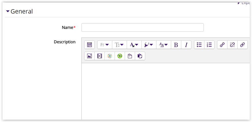 Kaltura Video Resource settings, general tab