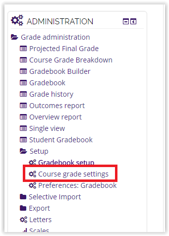 course grade settings in the administration block