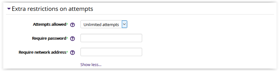 Hotpot extra restrictions on attempts settings