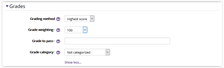 Hotpot grades settings in moodle 3
