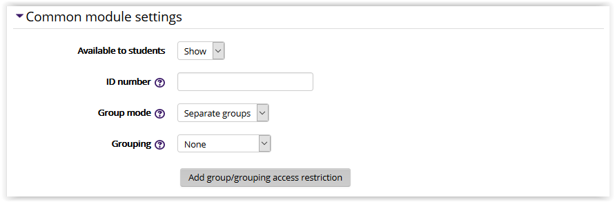 Hotpot common module settings in moodle 3