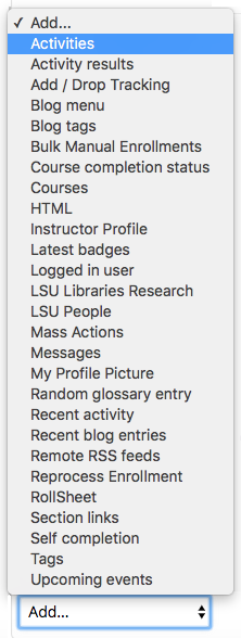 Activities option