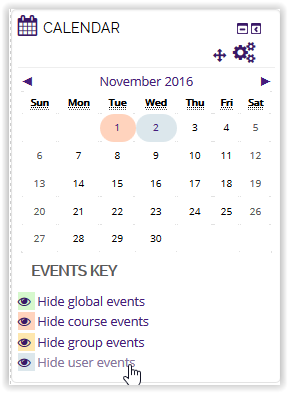 Hide user events button on calendar in moodle