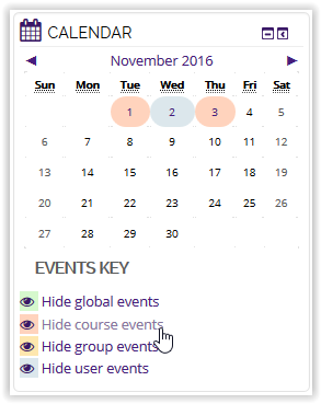 Hide course events button in moodle