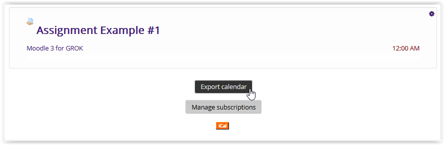 Export calendar button in moodle 3