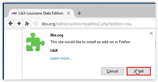 Notification asking for permission to install.