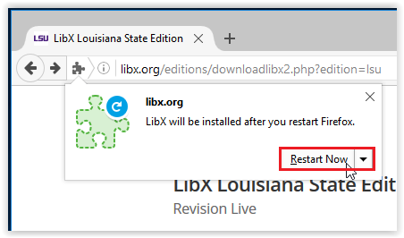 Notification asking for permission to restart Firefox
