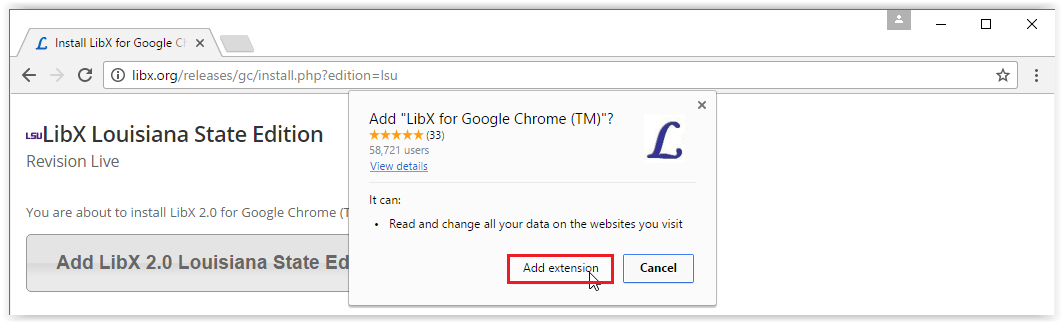 Notification asking for permission of extension