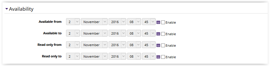 The Availability section in database settings
