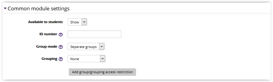 The Common Module section in database settings
