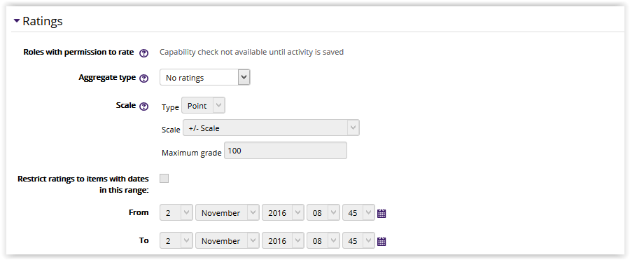 The Ratings section in database settings