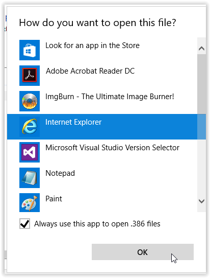 Selecting a program to open a file with