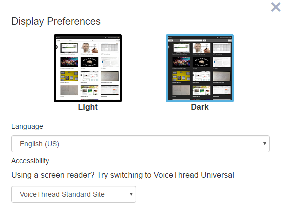 The Display preferences window in Voice Thread 