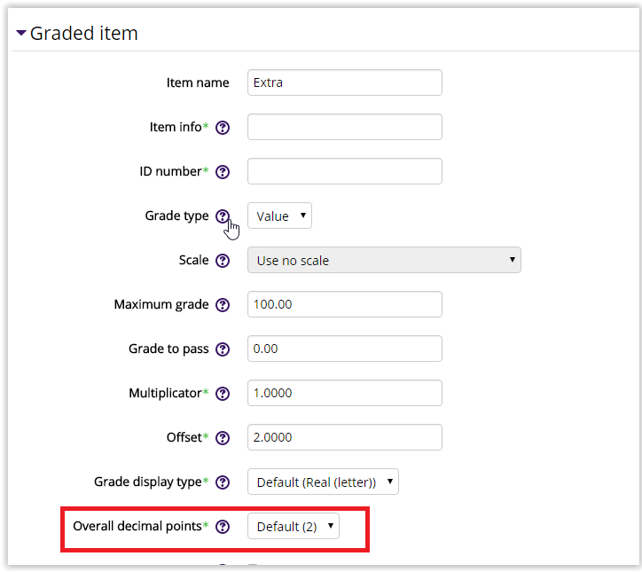 the overall decimal points settings