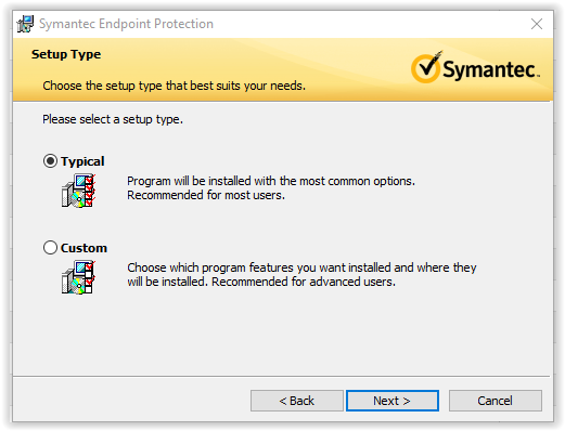 Symantec setup type
