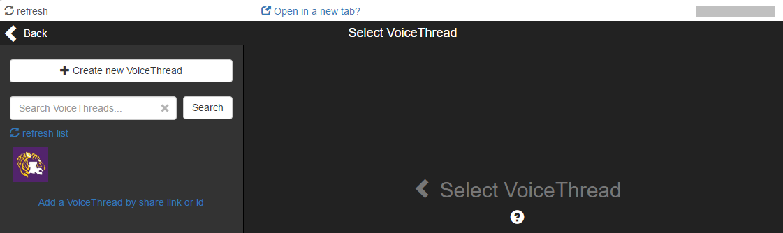 The select a Voice Thread window