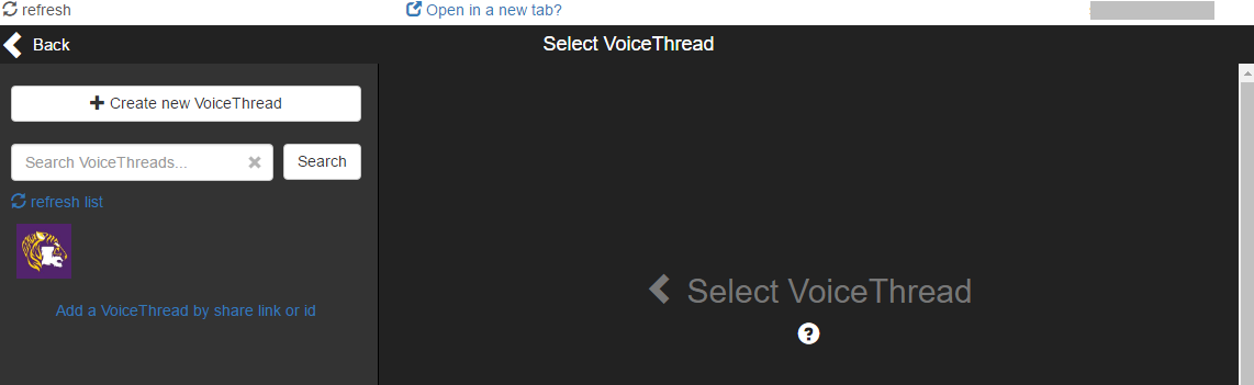 The select a Voice Thread window screenshot 2