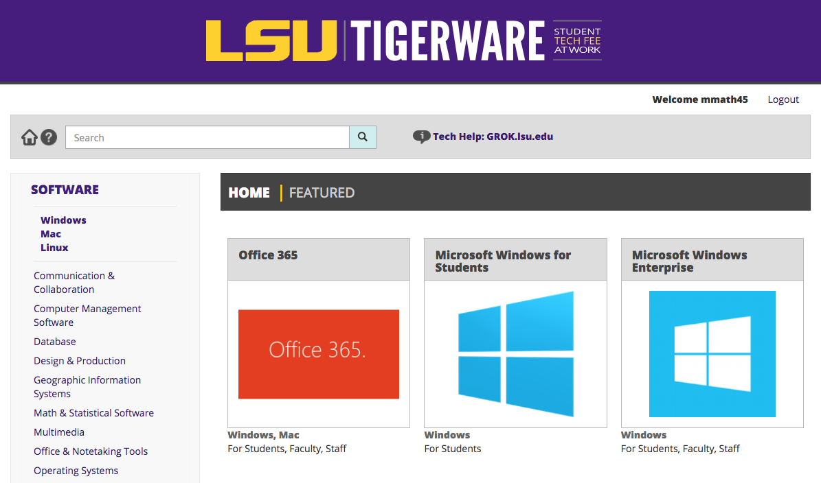 LSU Tigerware webpage
