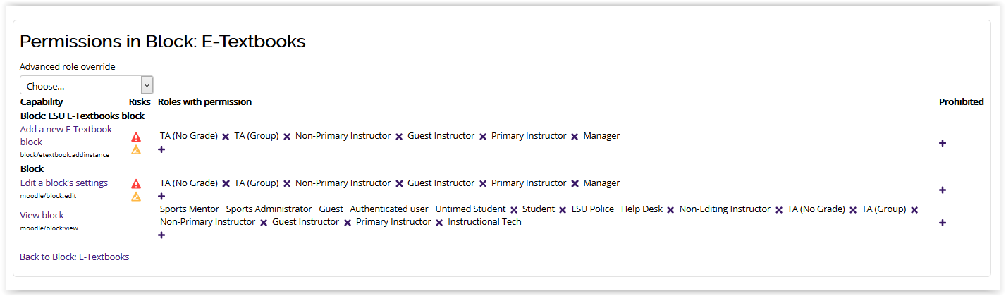Permissions settings