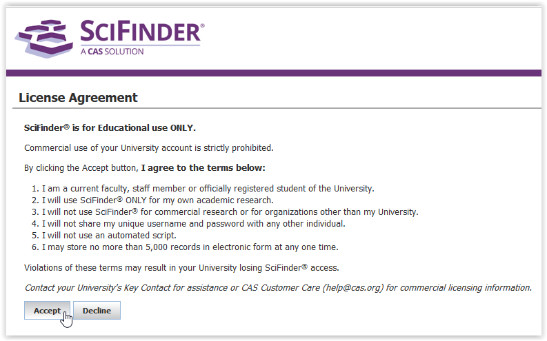 scifinder agreement