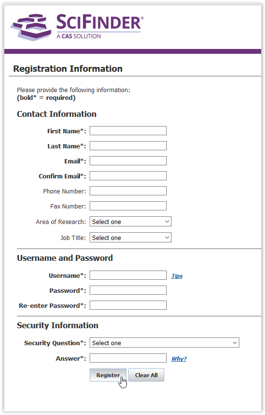 scifinder registration info