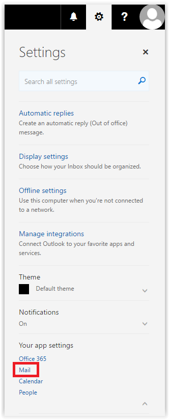 settings drop down menu to select options