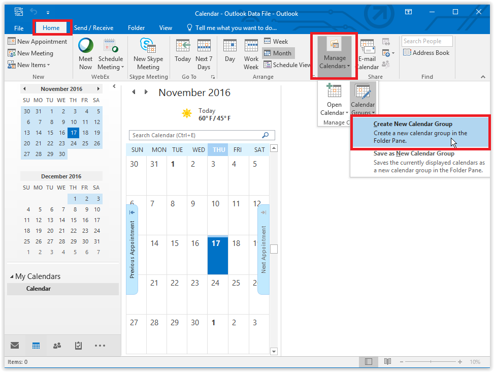 creating a new calendar group