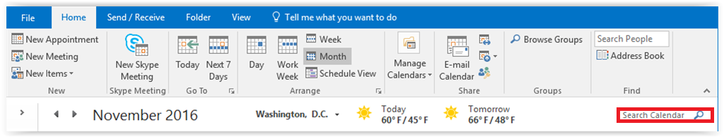 Search bar for calendars