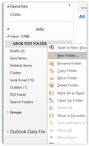 the new folder selected