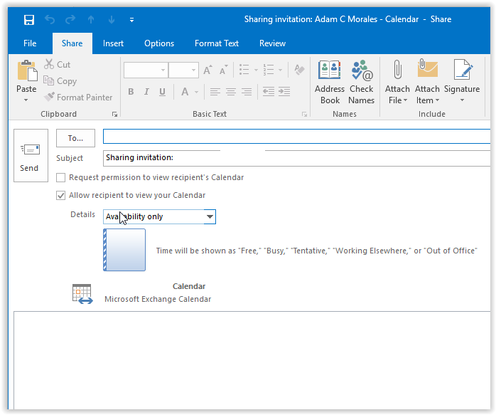 the sharing a calendar window
