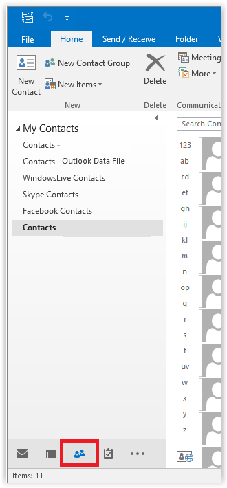 opening the people tab in outlook