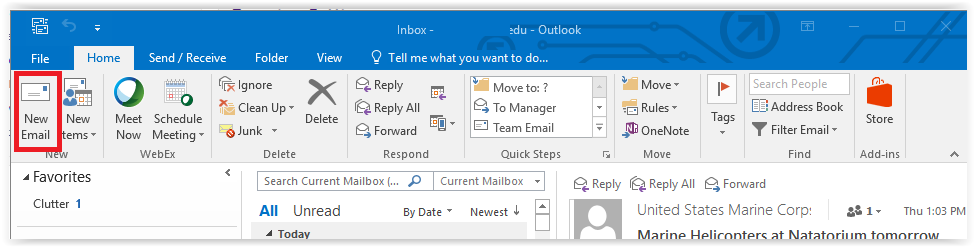 outlook new email button
