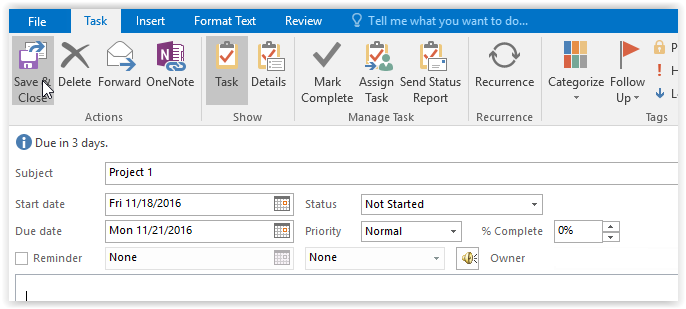 new task in outlook